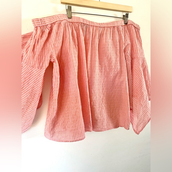 Lane Bryant Orange & Pink Striped Off The Shoulder Bell Sleeve Top Size 18/20 - Picture 6 of 9